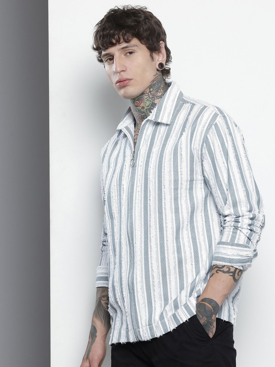 The Indian Garage Co Pure Cotton Striped Drop-Shoulder Sleeves Relaxed Casual Shirt