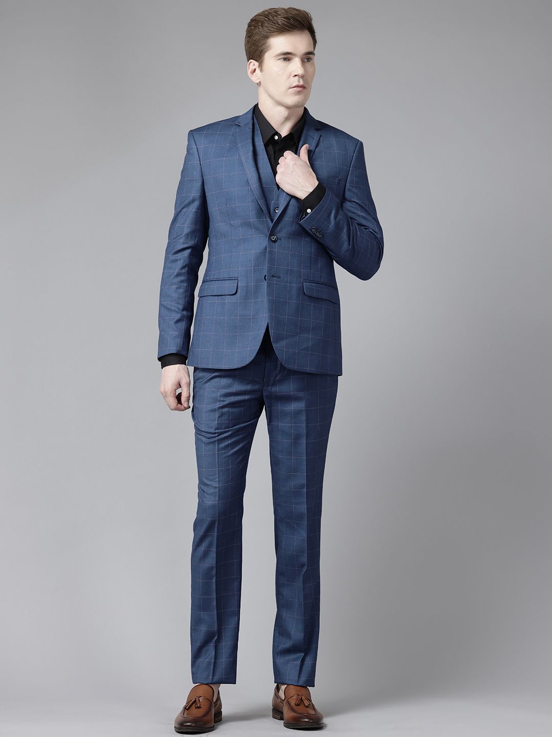 Park Avenue Super Slim Fit Checked Blazer & Trousers