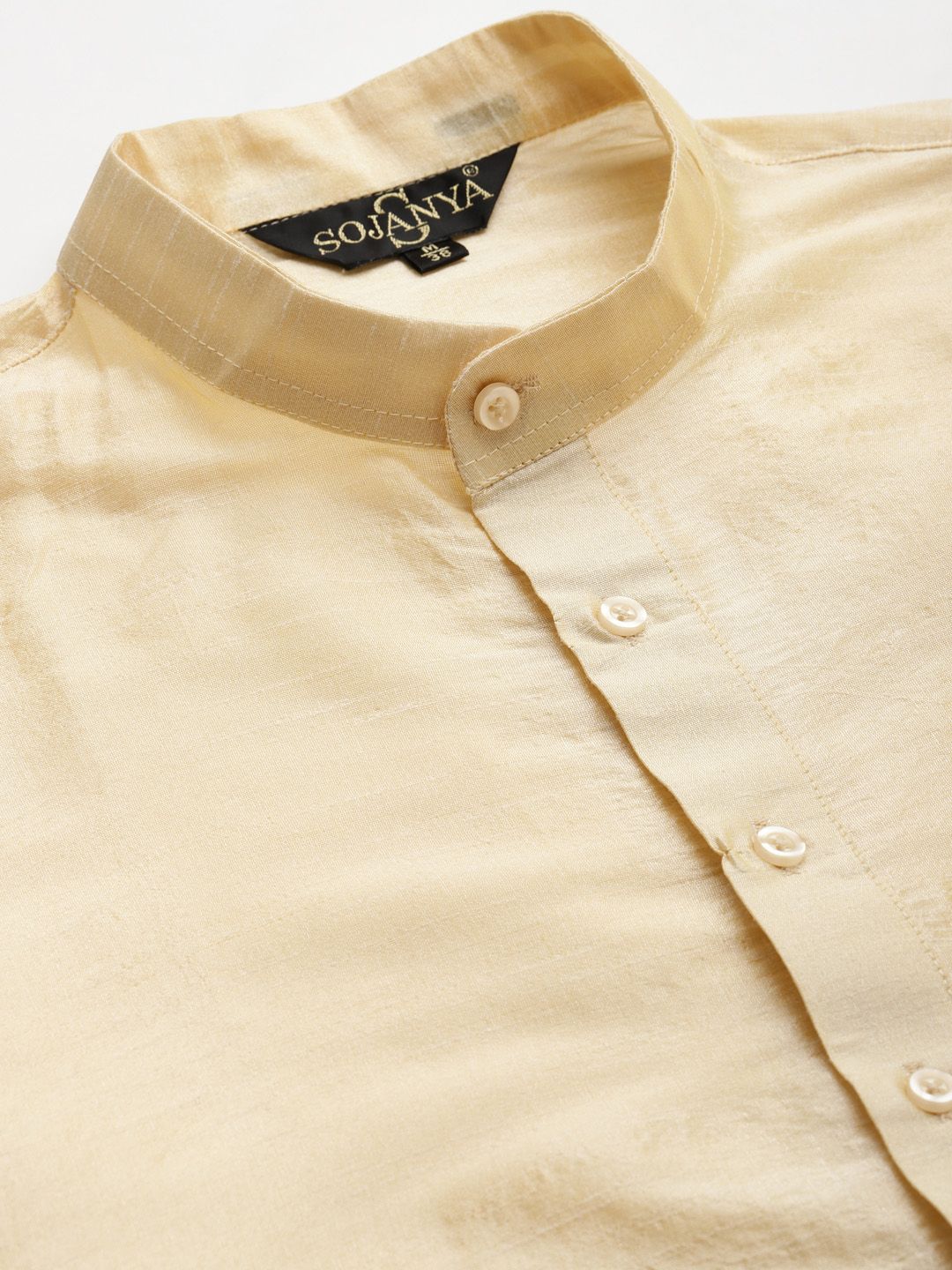 SOJANYA Men Cream-Coloured & Navy Blue Solid Kurta with Churidar & Jacket