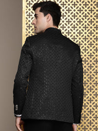 House of Pataudi Self Design Sequinned Mandarin Collar Bandhgala Jashn Blazers