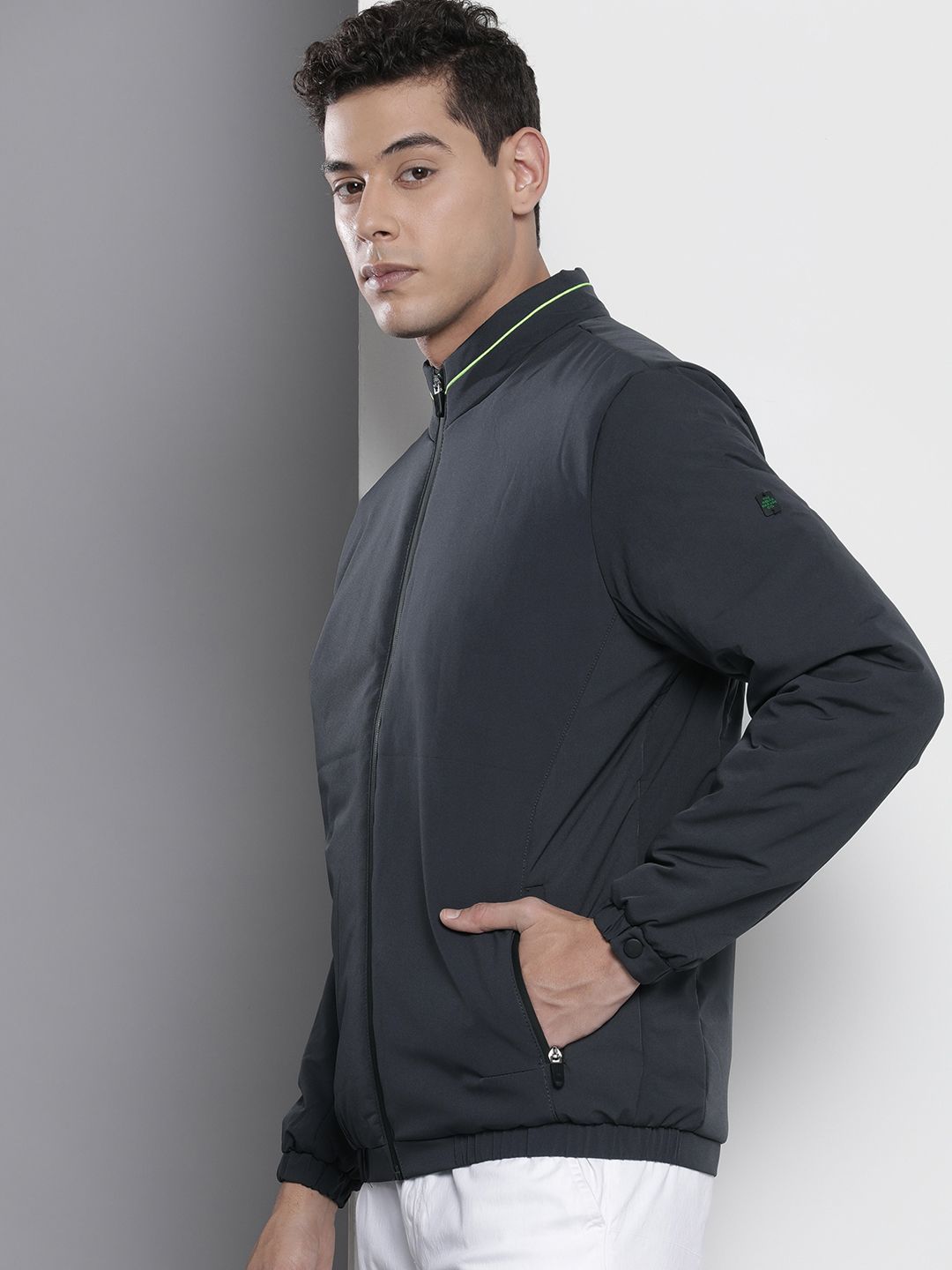 The Indian Garage Co Men Solid Zip-Front Bomber Jacket