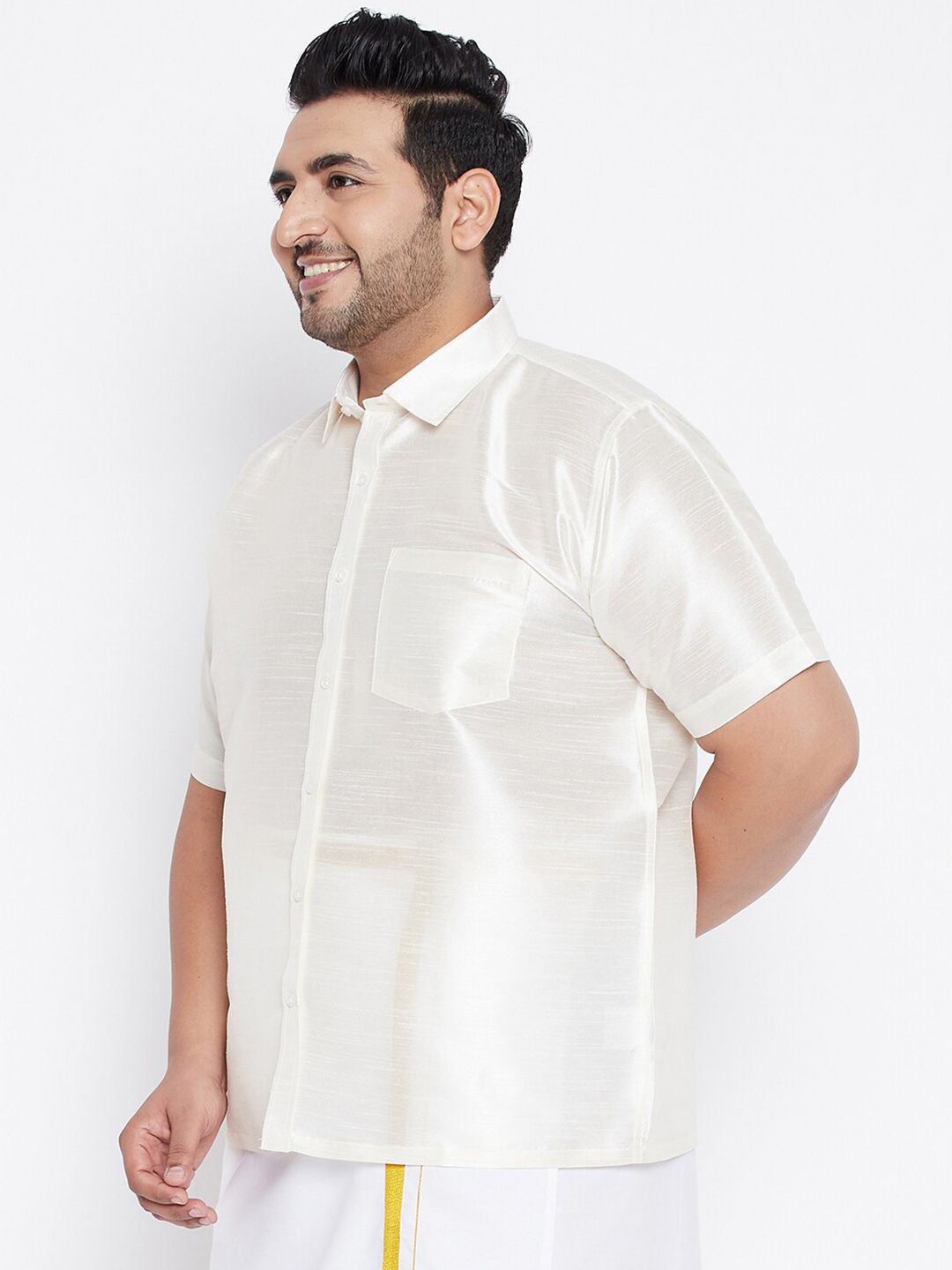VASTRAMAY Men Cream-Coloured Premium Casual Shirt