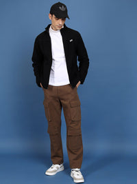 HIGHLANDER Black High Neck Long Sleeves Front-Open Sweatshirt