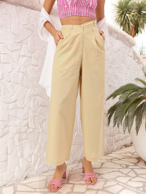 DressBerry Women Urban Elegance Asymmetric Waist Pleated Formal Trousers