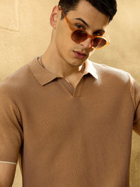 DENNISON Men Textured Polo Collar Knitted T-Shirt