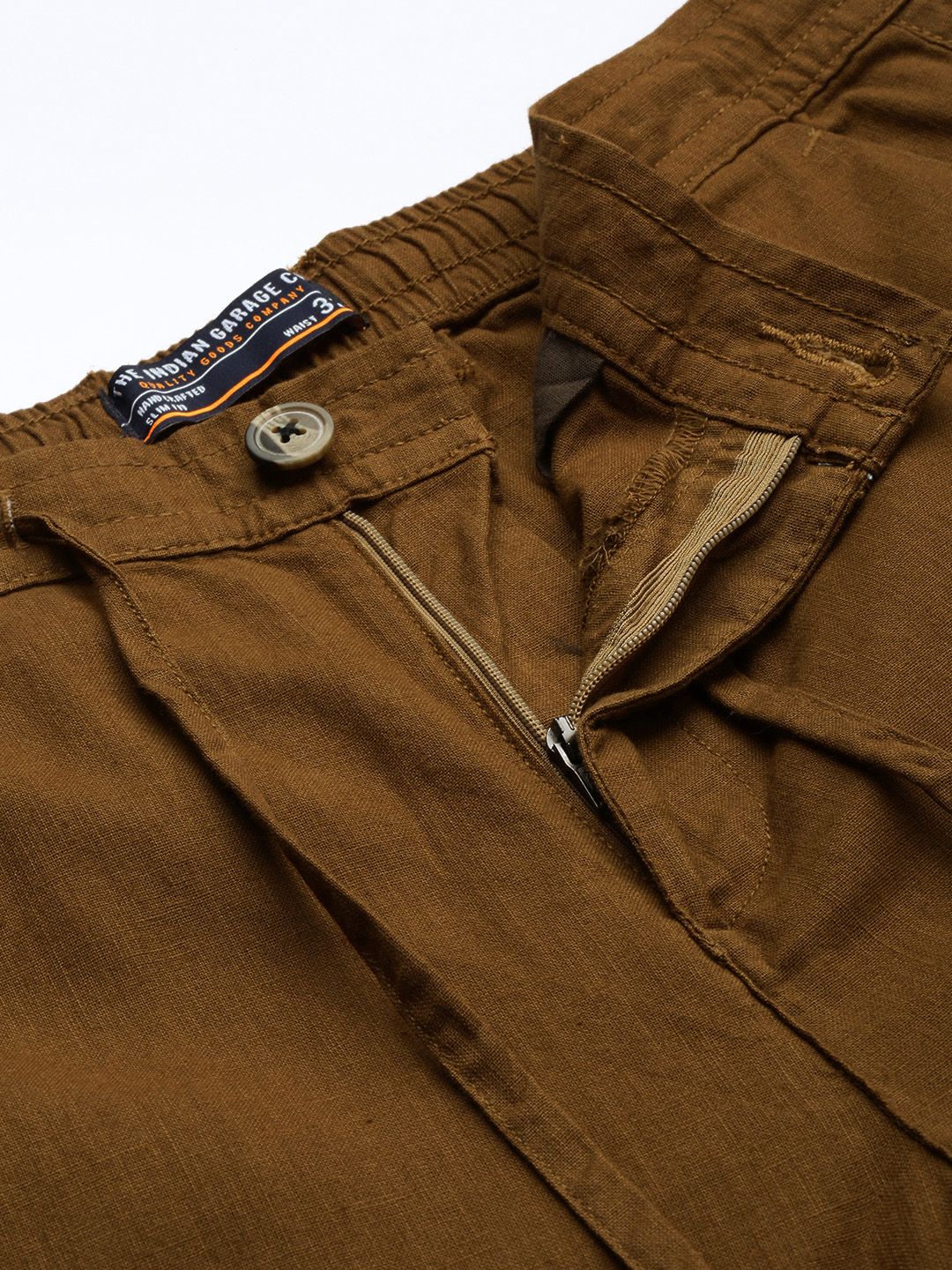 The Indian Garage Co Men Brown Slim Fit Linen Trousers