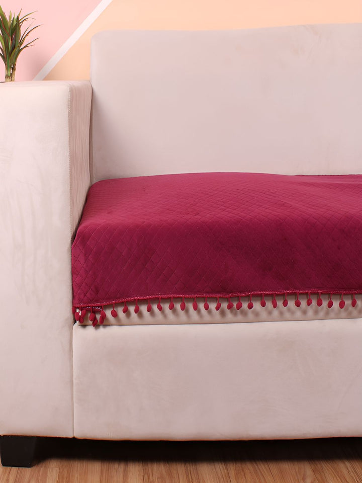 STITCHNEST Maroon & Beige Self Design 3 Seater Sofa Cover