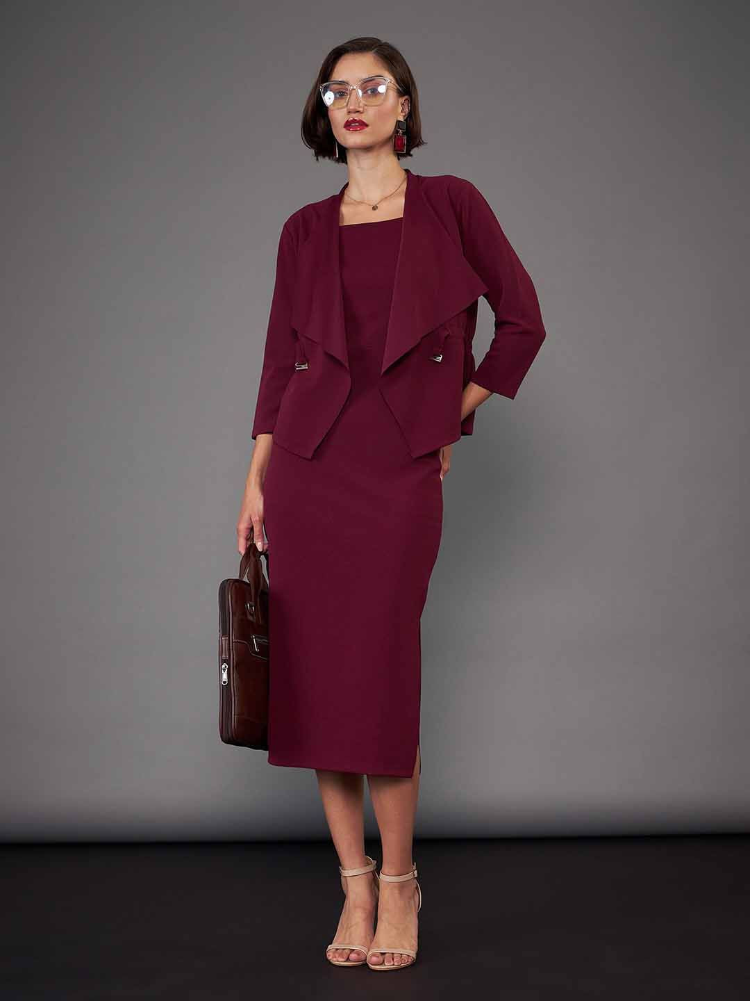 SASSAFRAS worklyf Shoulder Straps Sheath Midi Dress With Crop Shrug