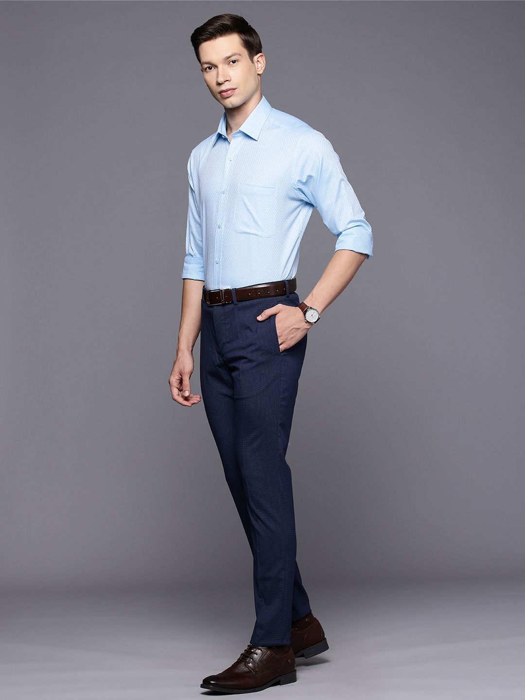 Raymond Slim Fit Geometric Self Designed Pure Cotton Formal Shirt