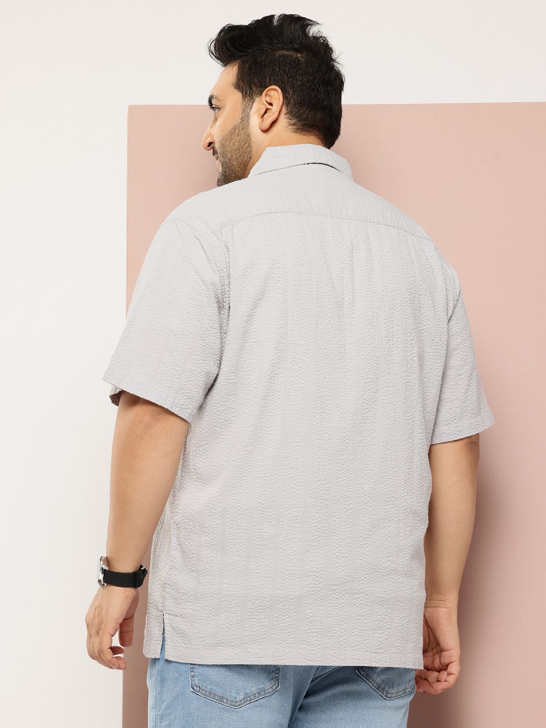 Thomas Scott Men's Plus Size Seersucker Cotton Casual Shirt