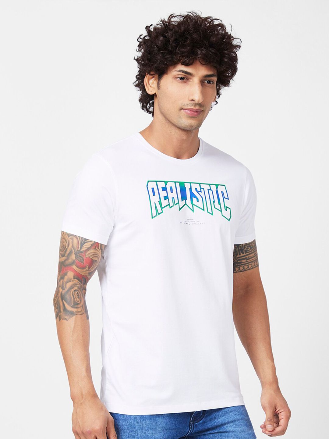 SPYKAR Typography Printed Slim Fit Cotton T-shirt