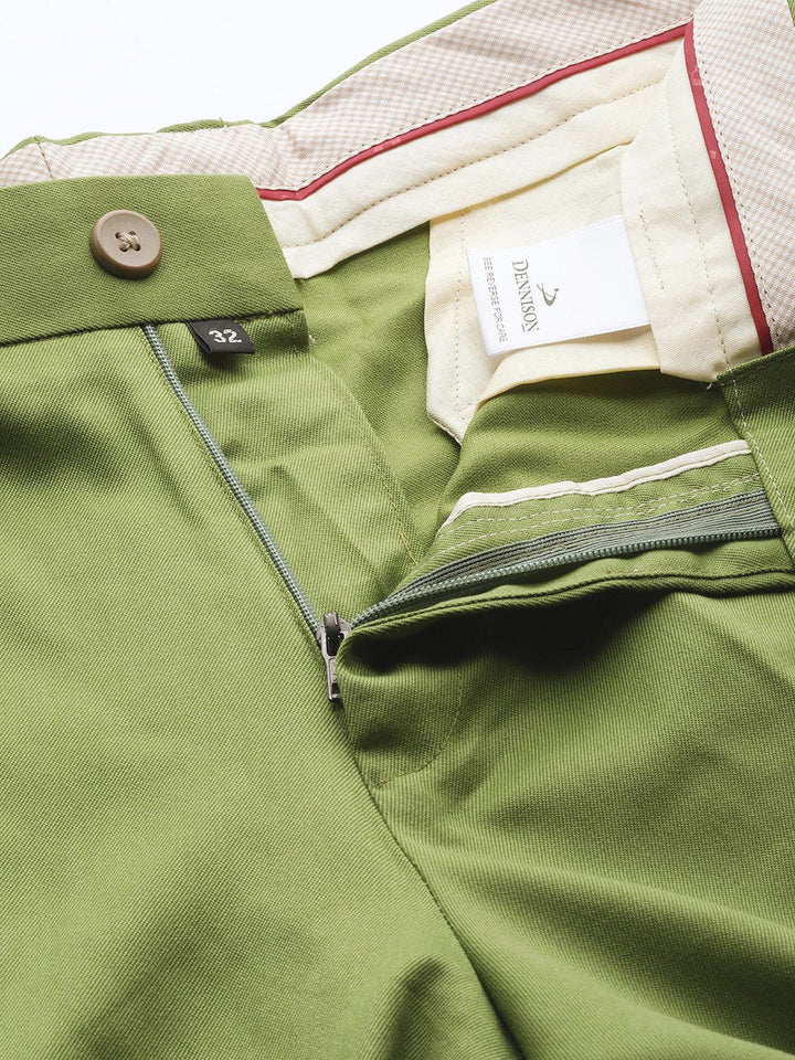 DENNISON Men Green Smart Tapered Fit Easy Wash Trousers