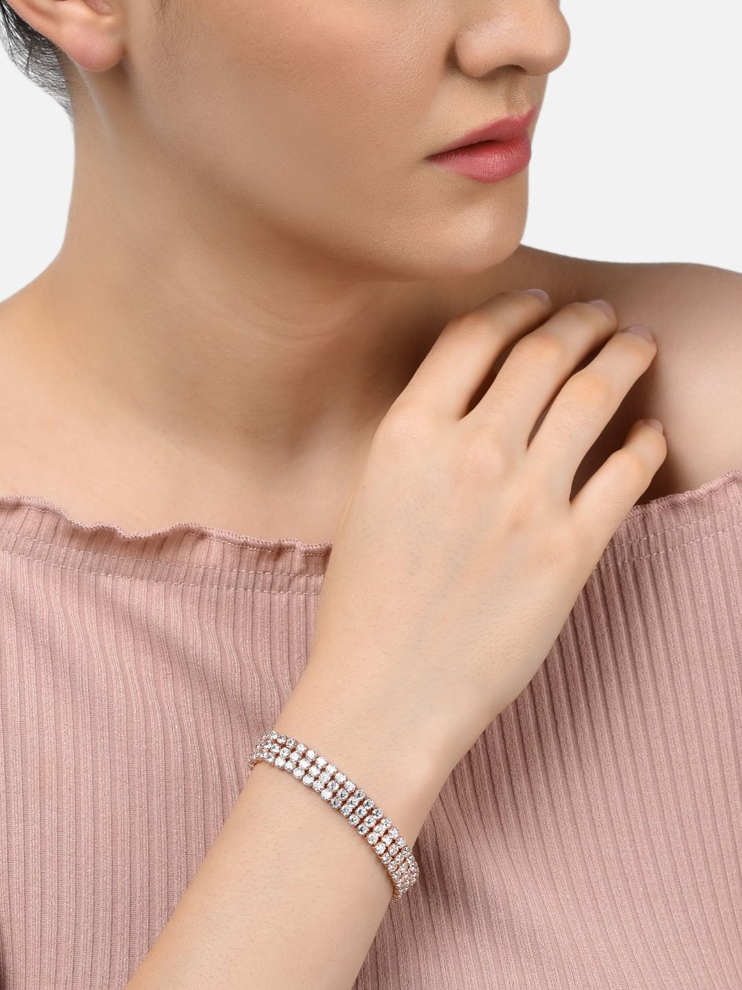 Set Mutiara Zaveri 2 Gelang Salutan Loyang Putih Cubic Zirconia Putih Bersalut Emas