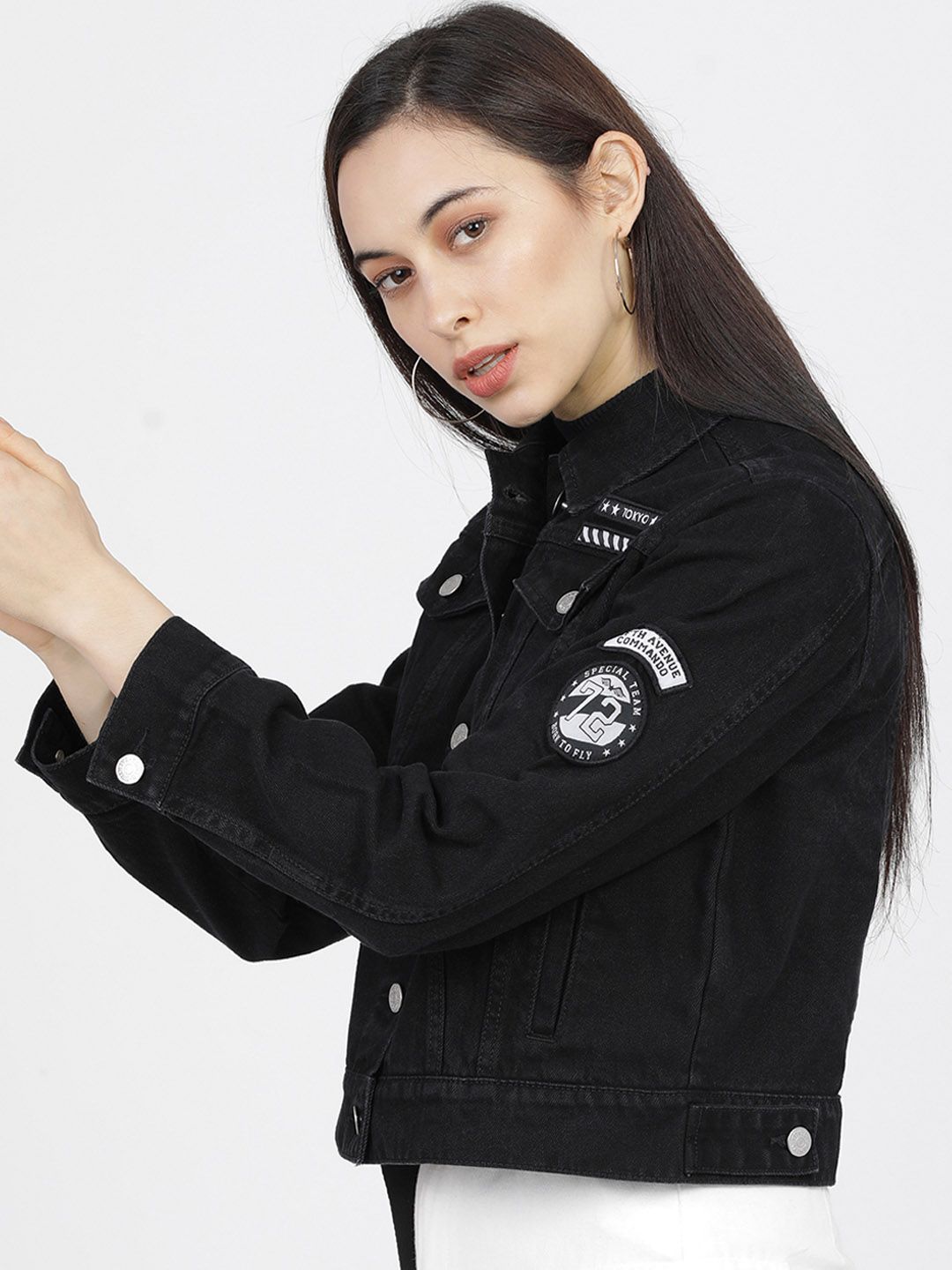 Tokyo Talkies Women Black Solid Denim Jacket