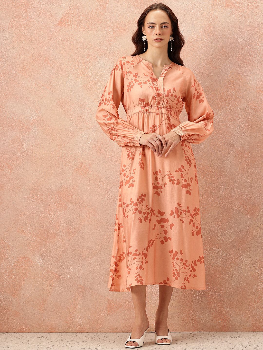 all about you Floral Printed Raglan Sleeves Midi Empire Dress