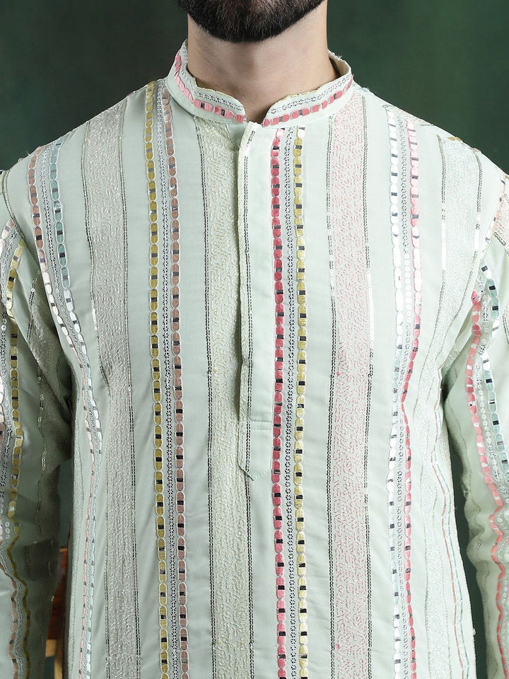 SOJANYA LUXE Striped Thread Work Georgette Straight Kurta