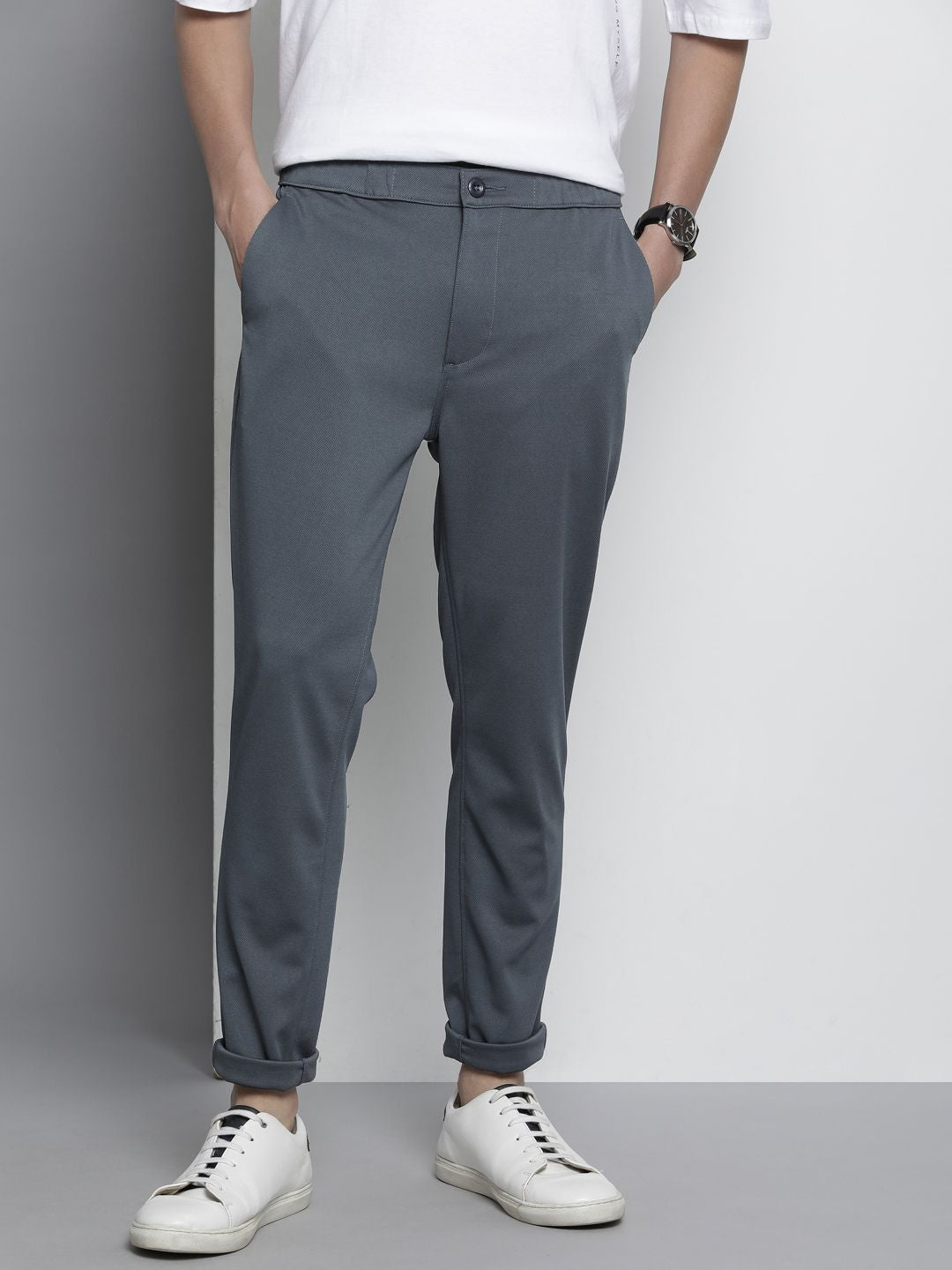 The Indian Garage Co Men Textured Slim Fit Trousers