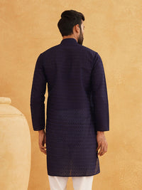 SOJANYA Men Navy Blue Embroidered Kurta