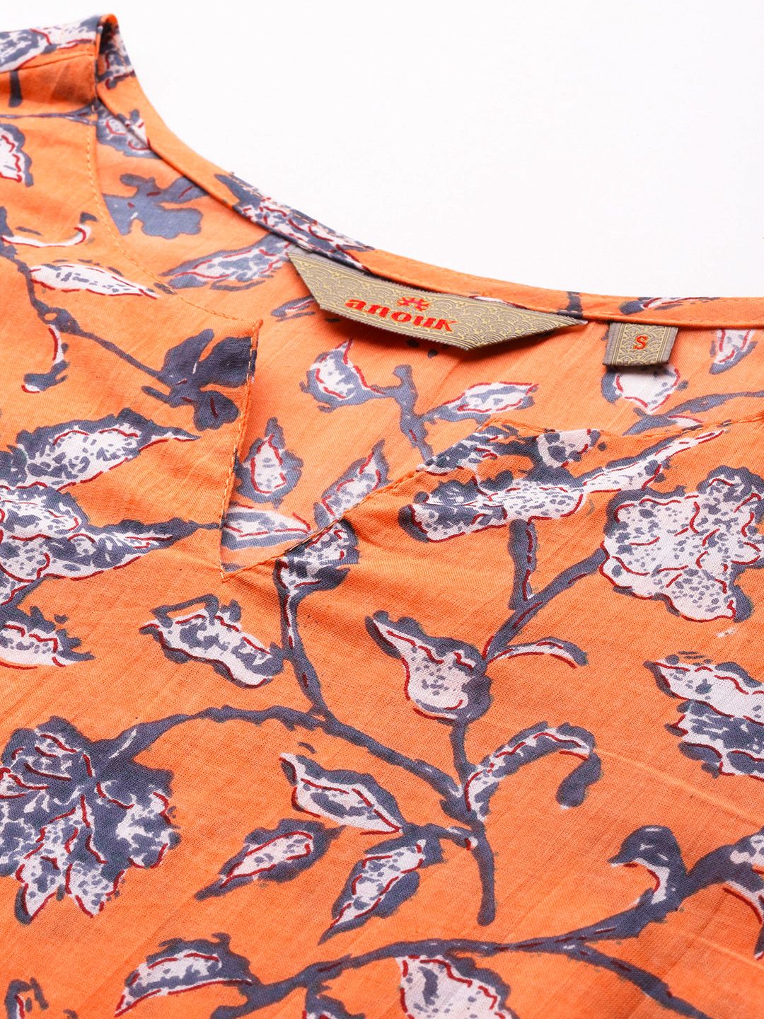 Anouk Floral Printed Pure Cotton Kurta dengan Seluar & Dupatta