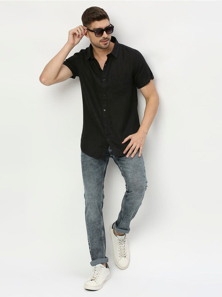 SPYKAR Spread Collar Linen Casual Shirt