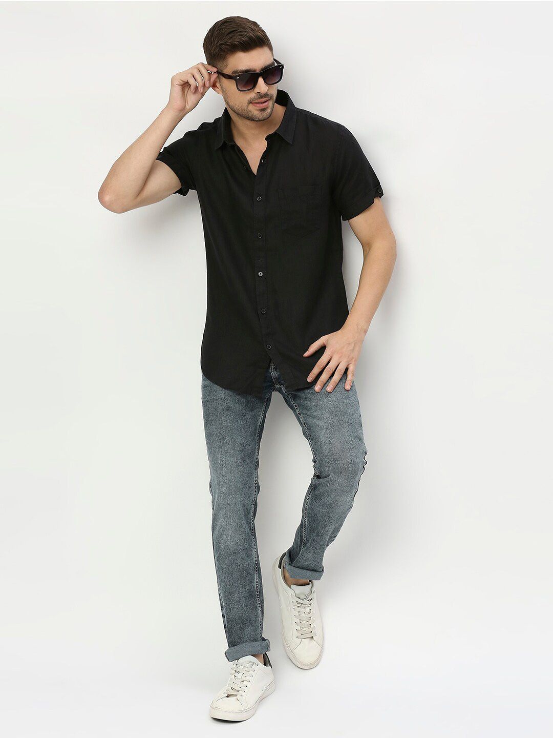 SPYKAR Spread Collar Linen Casual Shirt