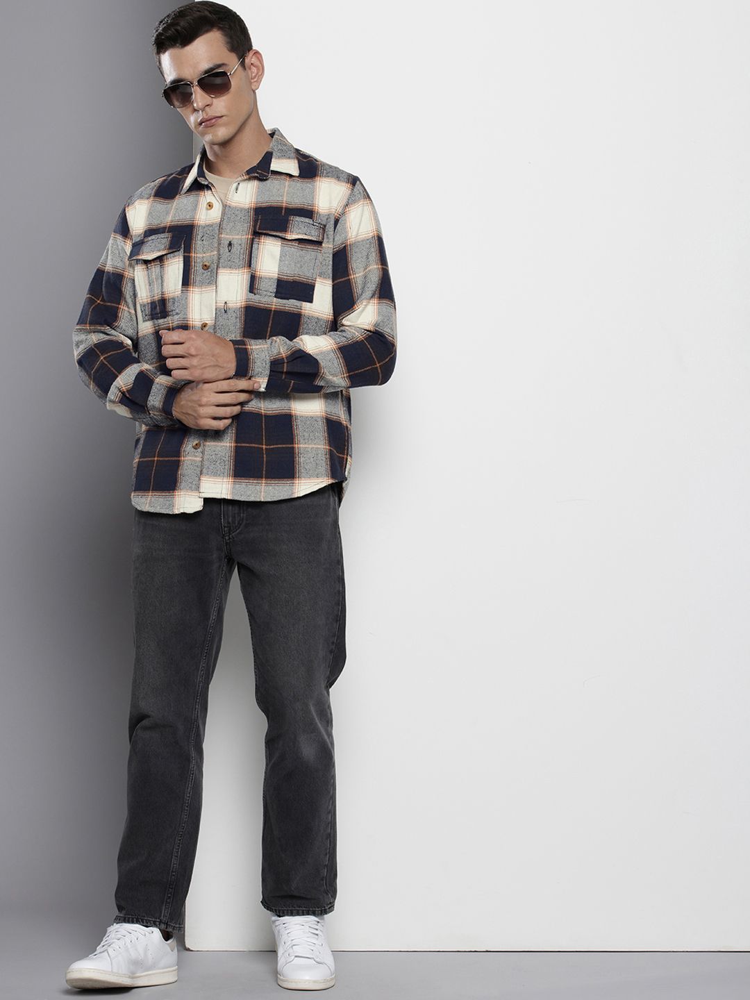 The Indian Garage Co Pure Cotton Opaque Checked Casual Shirt