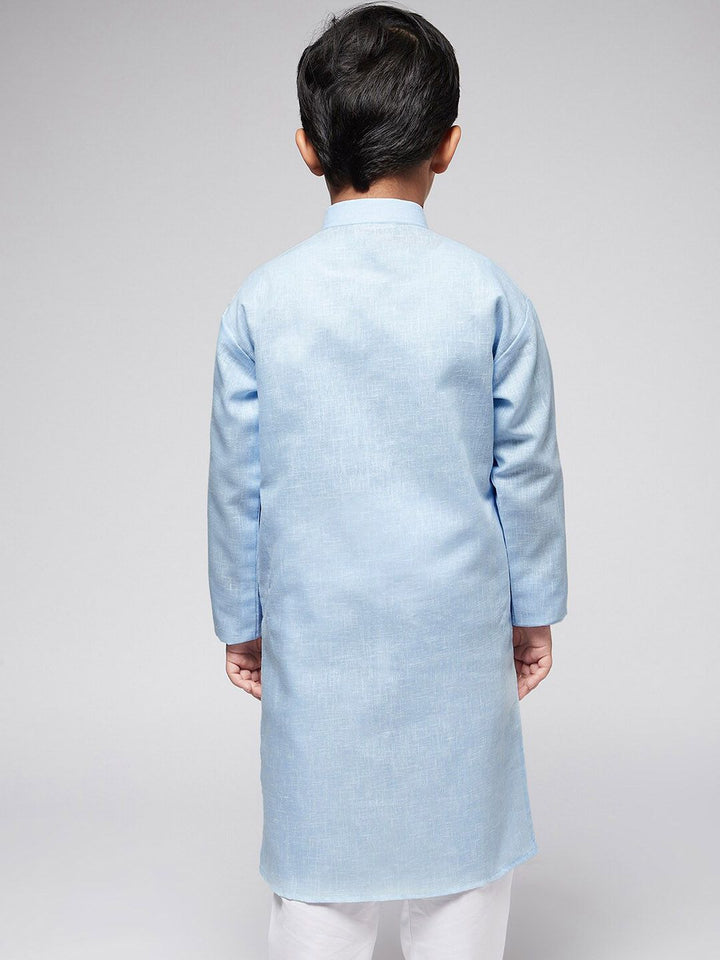 SOJANYA Boys Blue & White Solid Mandarin Collar Straight Kurta
