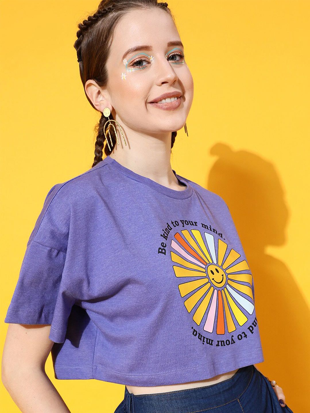 STREET 9 Women Purple Printed Oversized  Fit Bio-Finish T-shirt