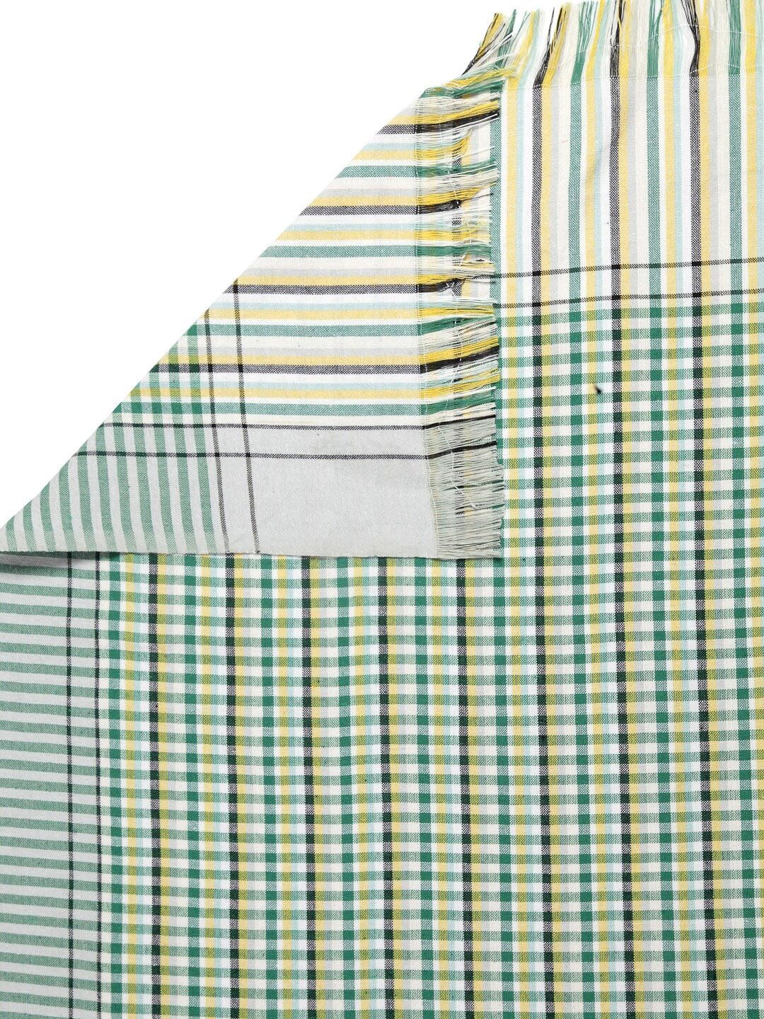 KLOTTHE Unisex Set Of 7 White & Green Checked 233 GSM Bath Towels