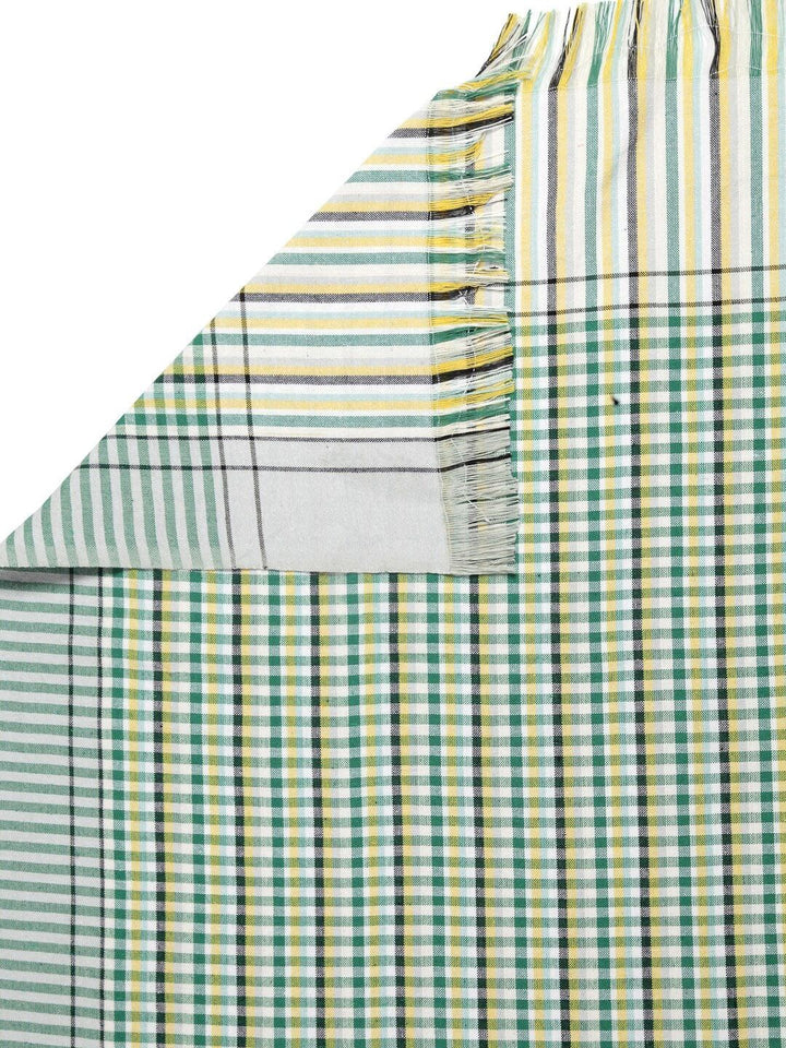 KLOTTHE Unisex Set Of 7 White & Green Checked 233 GSM Bath Towels