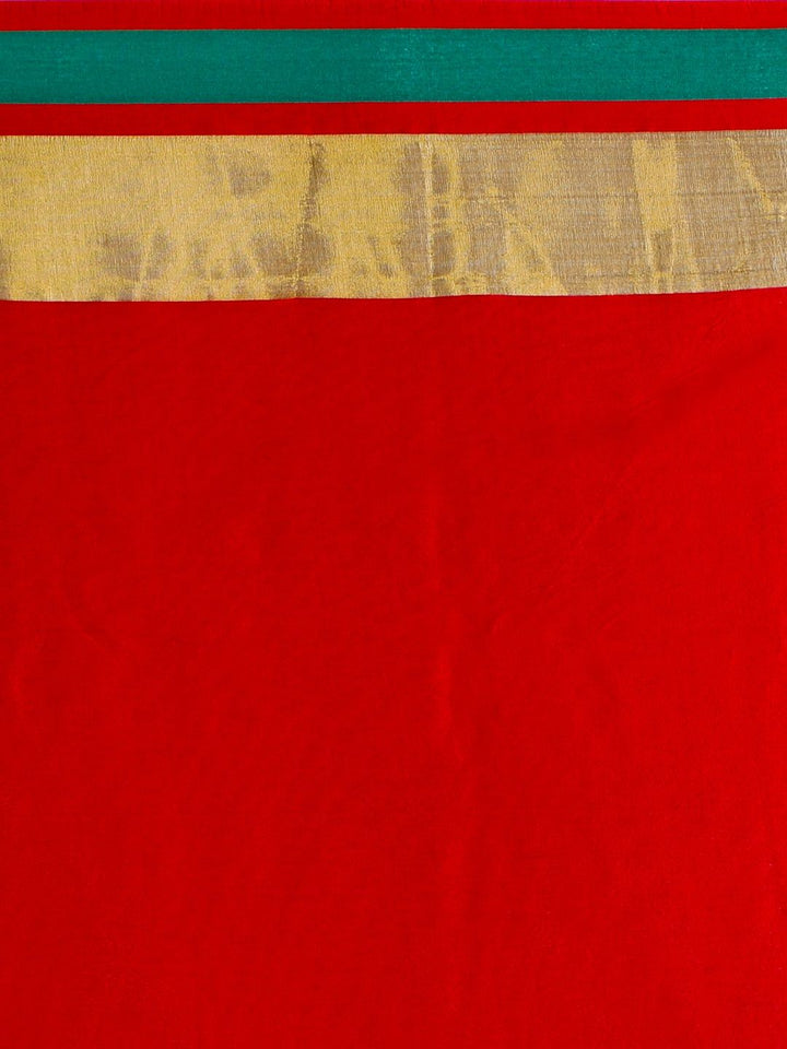 Saree mall Red & Gold-Toned Silk Cotton Colourblocked Kanjeevaram Saree