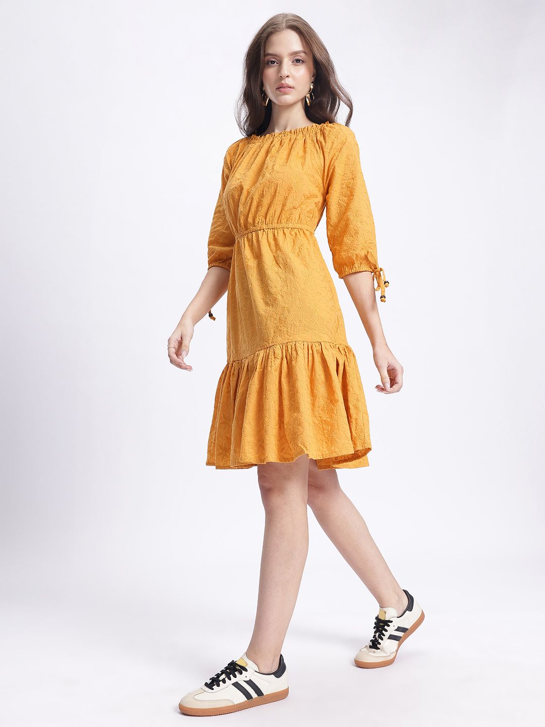 DressBerry Sunny Blooms Embroidered A-Line Midi Dress