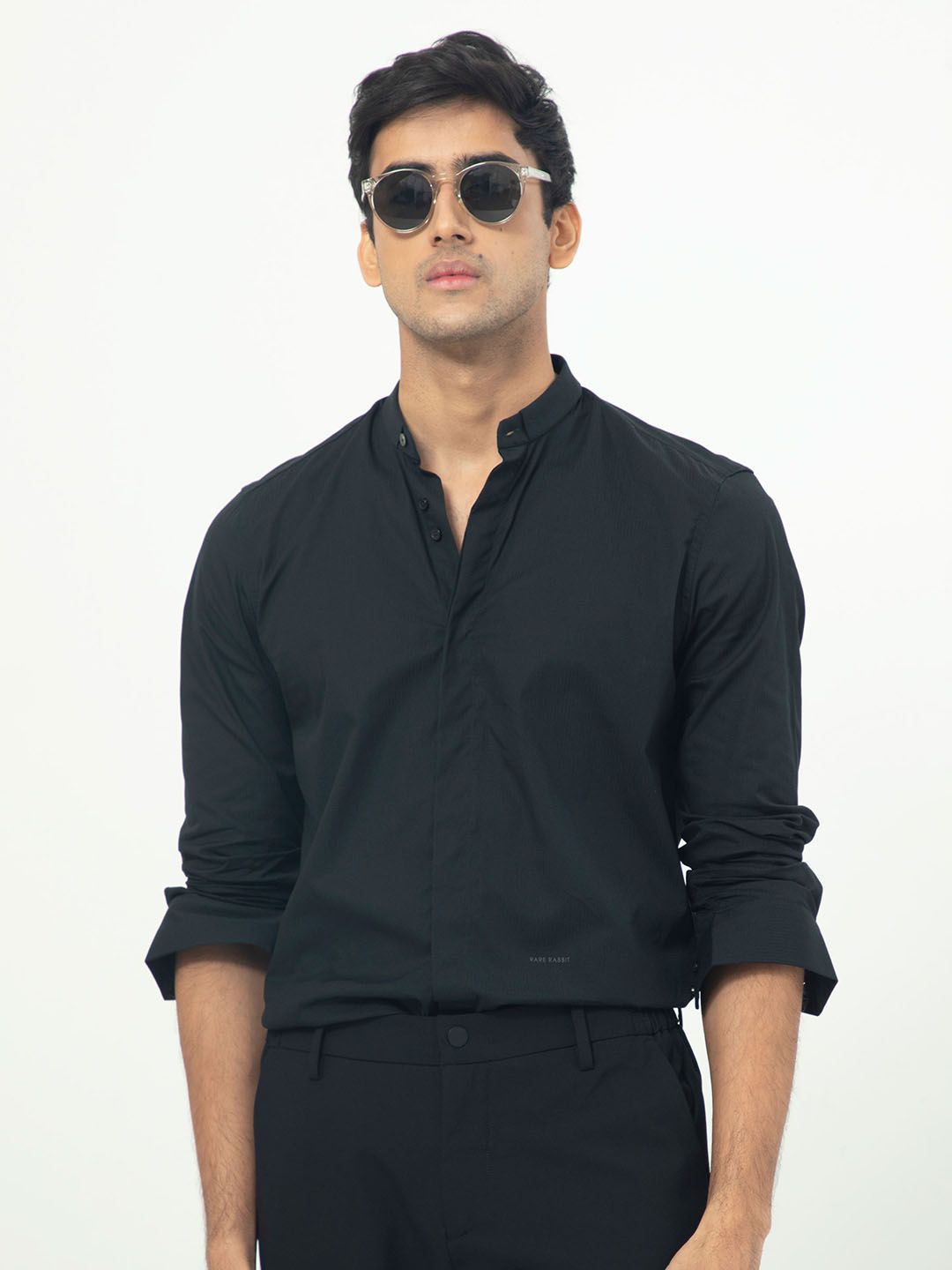 RARE RABBIT Men Rains Slim Fit Mandarin Collar Cotton Shirt