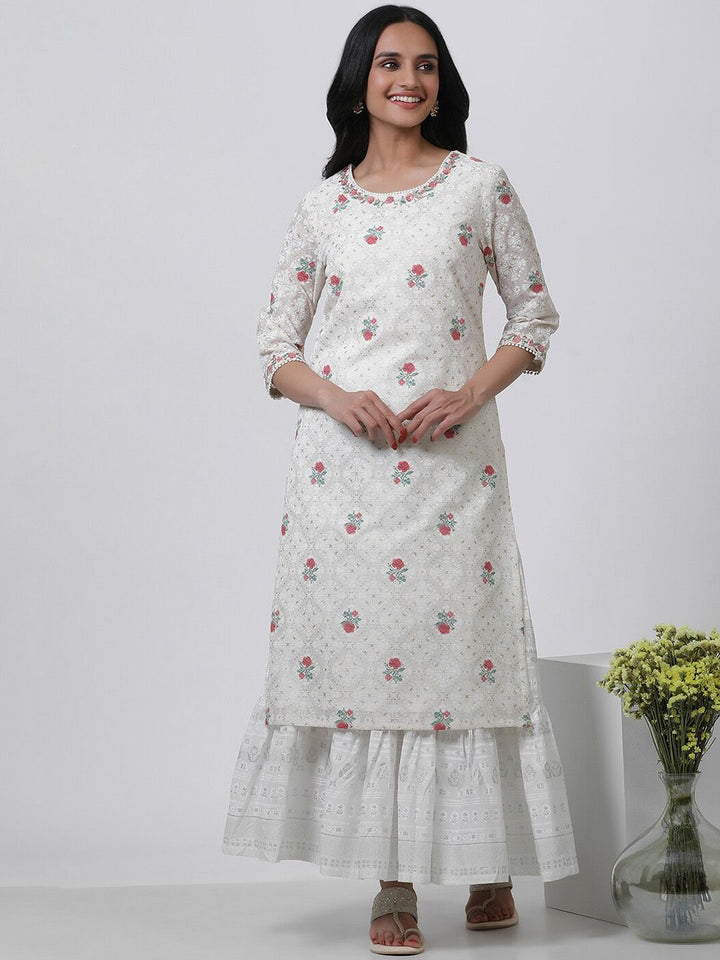 W Floral Printed Round Neck Kurta