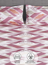 Story@home White & Pink Geometric 180 TC Queen Bedsheet with 2 Pillow Covers
