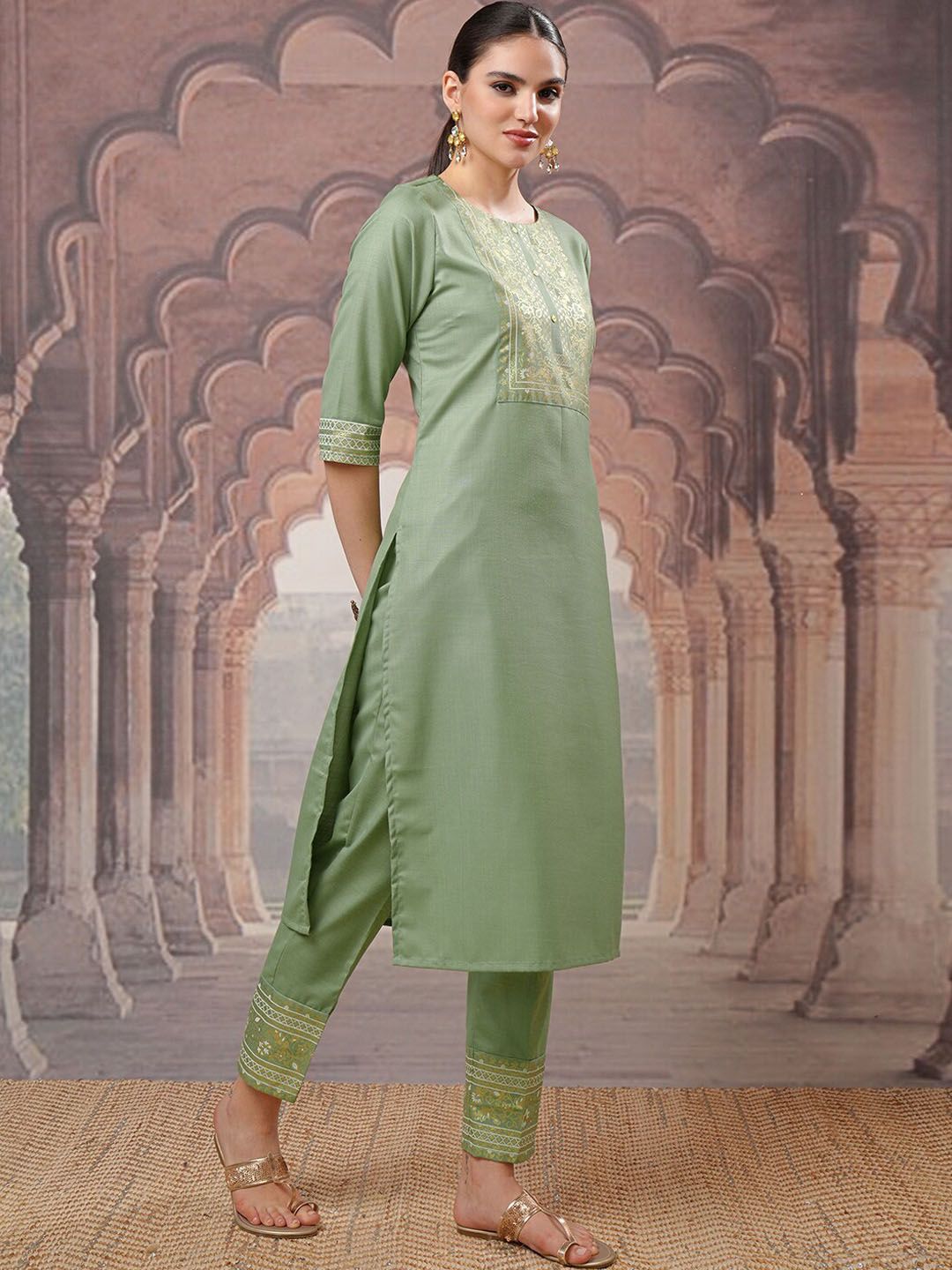 Vishudh Ethnic Motifs Yoke Design Regular Kurta with Trouser & Dupatta