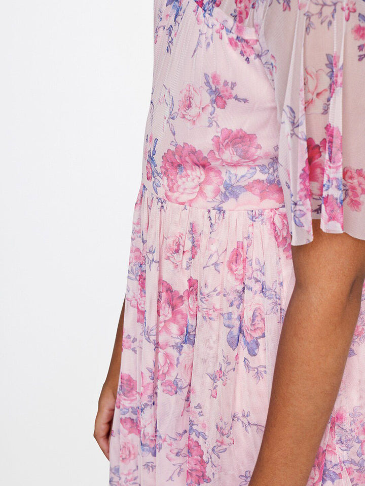 AND Girls Floral Printed Flared Sleeves Fit & Flare Dress