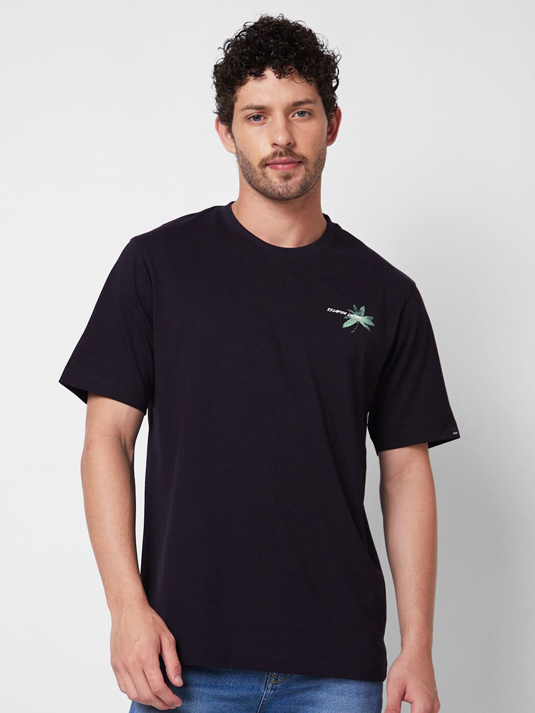 SPYKAR Round Neck Short Sleeves Abstract Printed Pure Cotton Slim Fit T-shirt