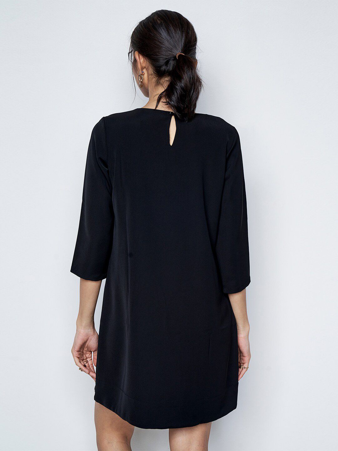 AND A-Line Key Hole Neck Three-Quarter Sleeves Dress