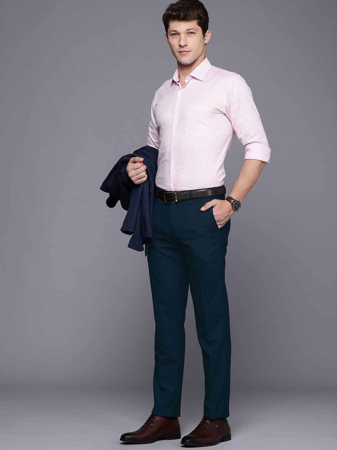 Raymond Men Self-Design Textured Slim Fit Formal Trousers