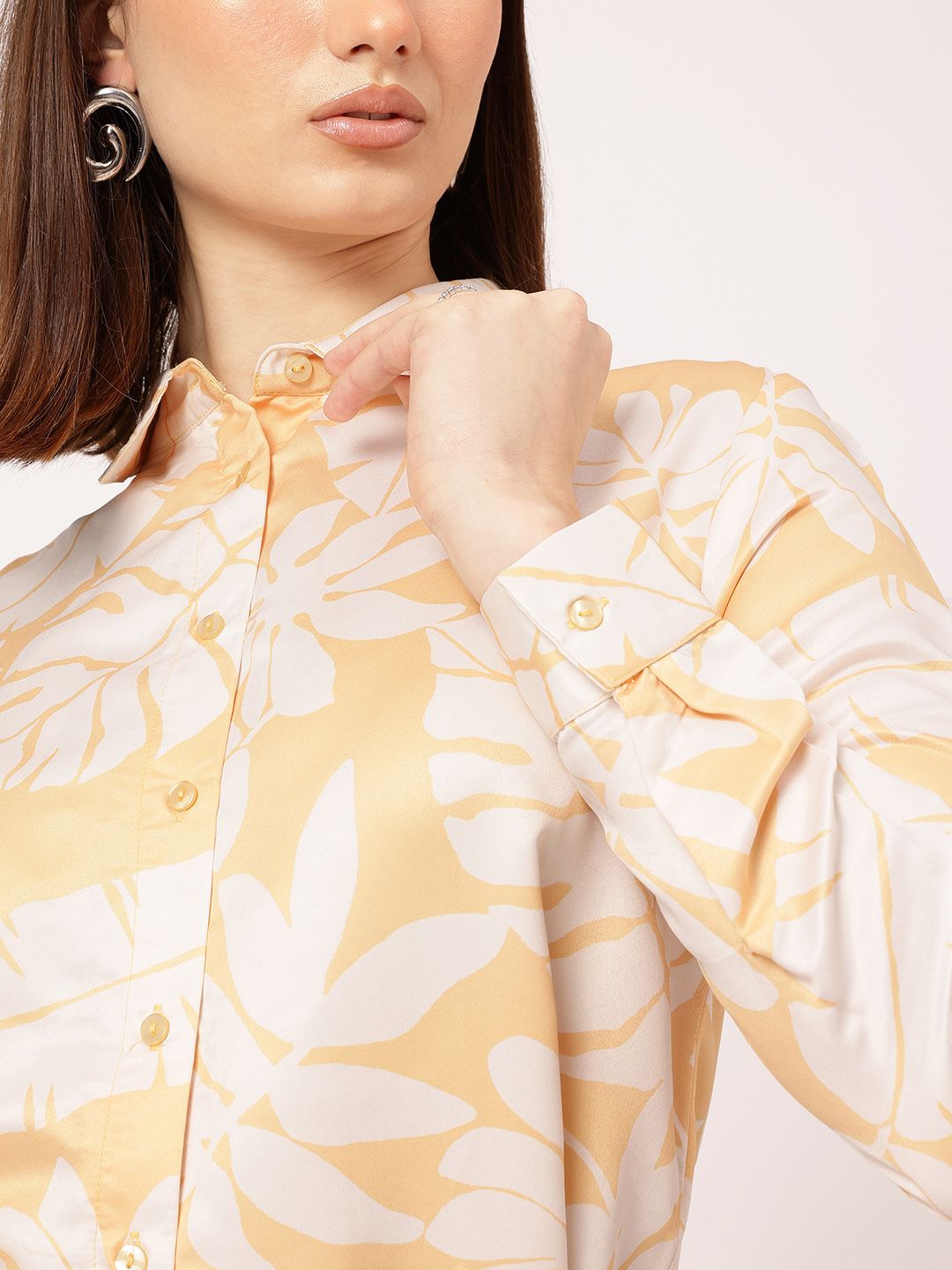 DressBerry Charming Lush Tropical Printed Belted Shirt Style Dress