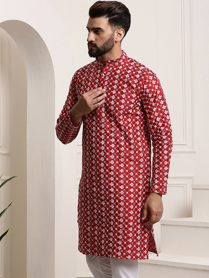 SOJANYA Self Design Thread Work Mandarin Collar Kurta