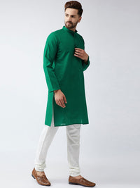 SOJANYA Men Green Solid Straight Kurta