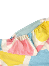 KLOTTHE Multicolor Geometric Fitted 300 TC Single Bedsheet With 1 Pillow Cover-225X150 cm