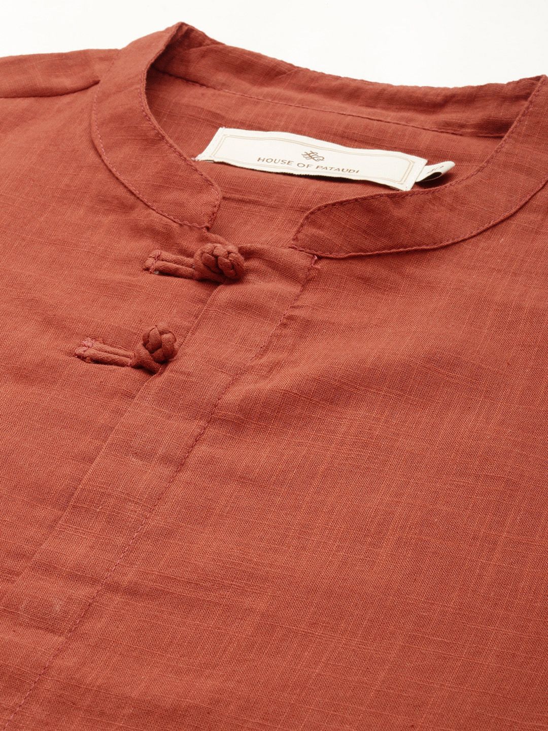 House of Pataudi Men Pure Cotton Solid Straight Mandarin Collar Rozana Kurta