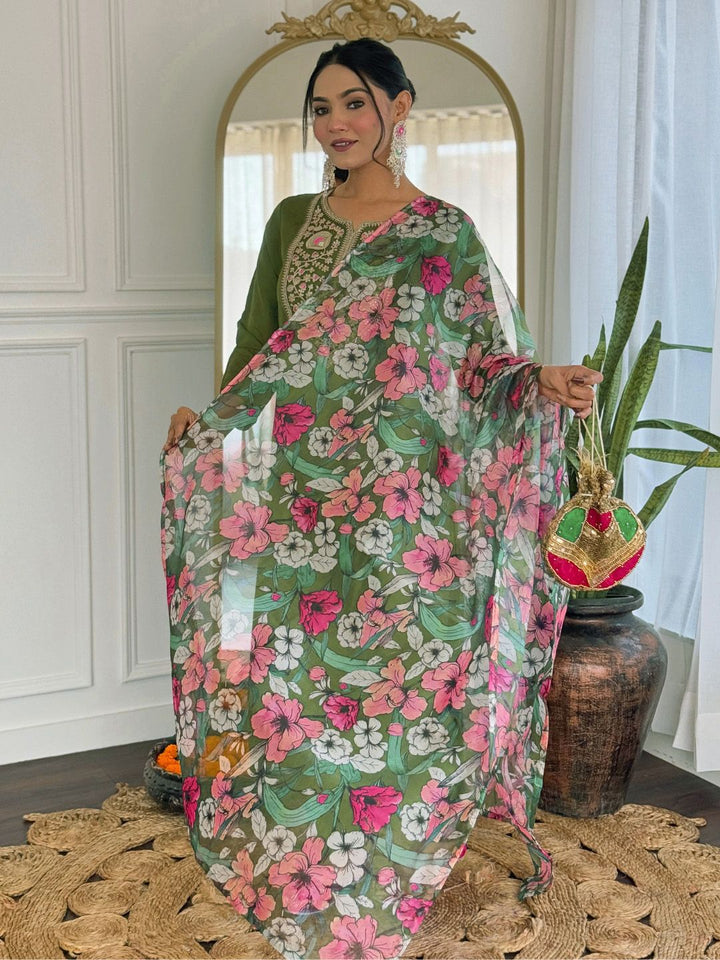KALINI Women Floral Embroidered Regular Thread Work Kurta with Trousers & With Dupatta