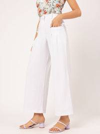 DressBerry Women Pleated Perfection Textured Bow Detail Flared Trousers