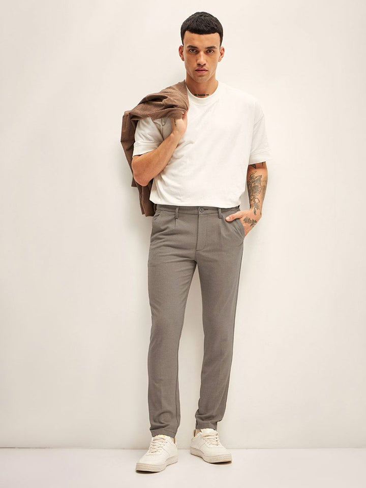 THE BEAR HOUSE Men Slim Fit Pleated Chinos Trousers