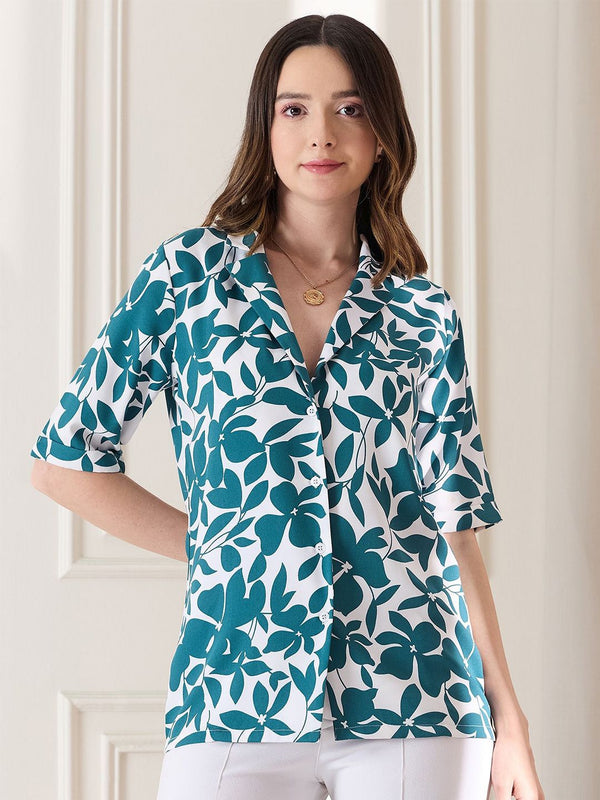 Berrylush Tropical Print Shirt Style Top
