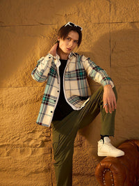 DENNISON Men Double Pocket Drop Shoulder Oversized Cotton Checked Shacket